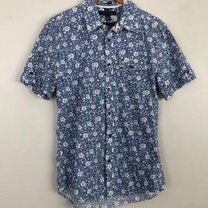 TOMMY HILFIGER | Men’s floral short sleeve button down blue white | size medium